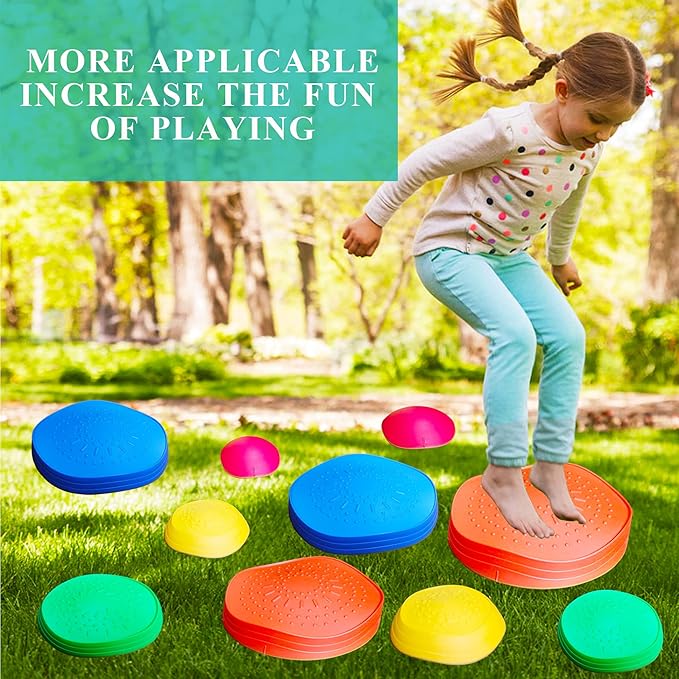 10 PCS Balance Stepping Stones for Kids, Obstacle Course Play Outdoor Backyard Activities Equipment Helps Build Children's Coordination and Confidence, Non-Slip Surface and Edging