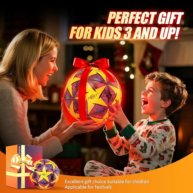 Light Up Soccer Ball Glow in The Dark Size 3/4/ 5 Indoor&Outdoor Sports Gifts Birthday Ideas for 3-15+ Boys, Girls, Teens with Pre-Installed Batteries & Pump