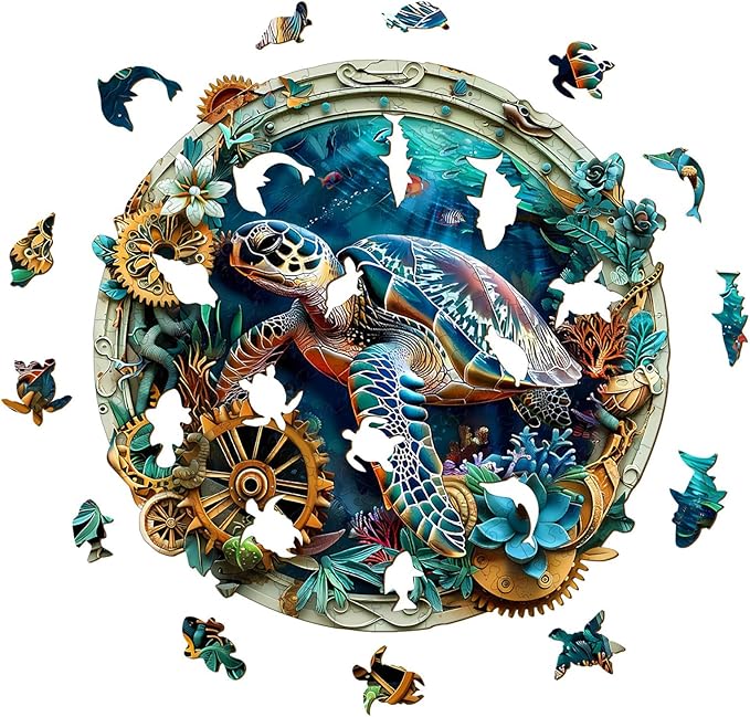 Wooden Jigsaw Puzzles, Embossed Turtle Wooden Puzzles for Adults with Unique Shape, Adult Jigsaw Puzzle, Birthday Gifts for Adults, 8.5"x8.4"-100pcs
