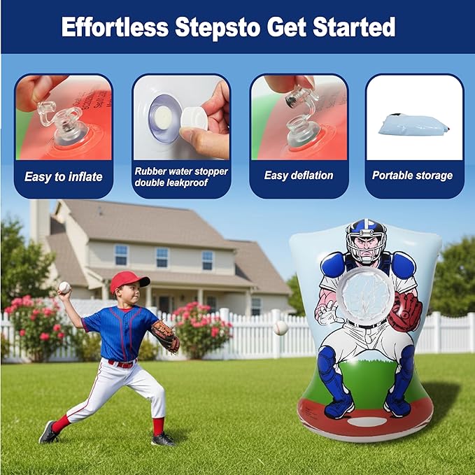 Inflatable Baseball Training Toss Game Inflatable Baseball Pitching Target for Kids, Double-Sided Outdoor & Indoor, Includes 4 Baseballs, Pump & Patch Kit Baseball Game Gifts for 36 Months+