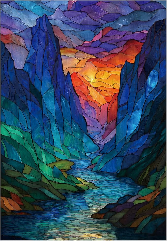 Great Jigsaw Puzzles for Adults 300 Pieces Stained Glass Mountain Puzzles for Adults Toys Gift Family Decoration Kids Puzzle
