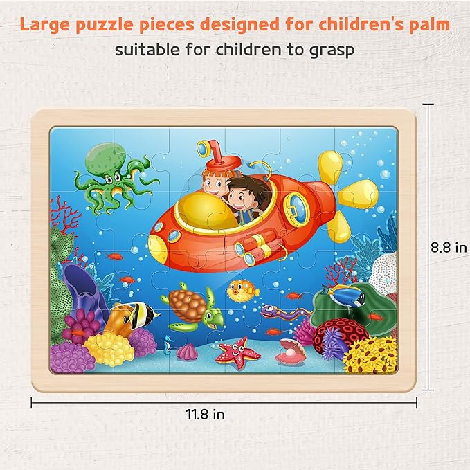 SYNARRY Large Animals Wooden Puzzles for Kids 4 in 1 Gift Box(12.2 * 9.4 in), Jigsaw Puzzles for Toddlers 3-5, Puzzles for Kids Ages 4-6, Easter Basket Stuffers Gifts Toys for Kids