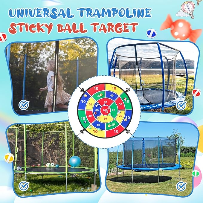 29" Trampoline Dart Board Game Accessories, Trampoline Toss Game Dartboard with 20 Sticky Balls, Indoor & Outdoor, Sport Fun Party Play Toys for Birthday Gifts