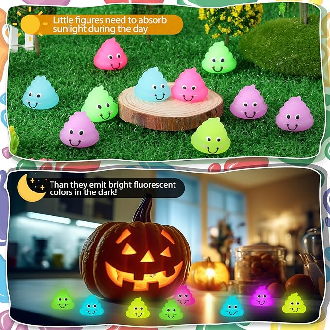 Leyndo 30 Pcs Luminous Small Poop Figures Bulk Glow in The Dark Fake Poop Toys for Prank Hide and Seek Goodie Bags Stuffers Party Favors Prizes Interactive Gag Gifts
