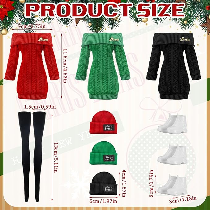 Geyoga 12 Pcs Doll Clothes and Accessories for 12 Inch Summer Dolls Sweater Pants Shoes Hat Outfits Doll is Not Included(Red, Green, Black,12 Inch)