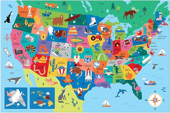 Mudpuppy Map of The U.S.A – 50 Piece Giant Floor Jigsaw Puzzle Featuring A Colorful Map of States with Capital Cities and Fun Cultural Icons