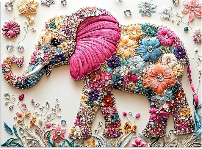 Puzzles 500 Pieces for Adults, Elephant Jigsaw Puzzle 500 Pieces for Adults Seniors, Colorful Crystal Flower Puzzles Beautiful Diamond Art Puzzle Challenging, Family Game Great Gift 20.5 * 15in