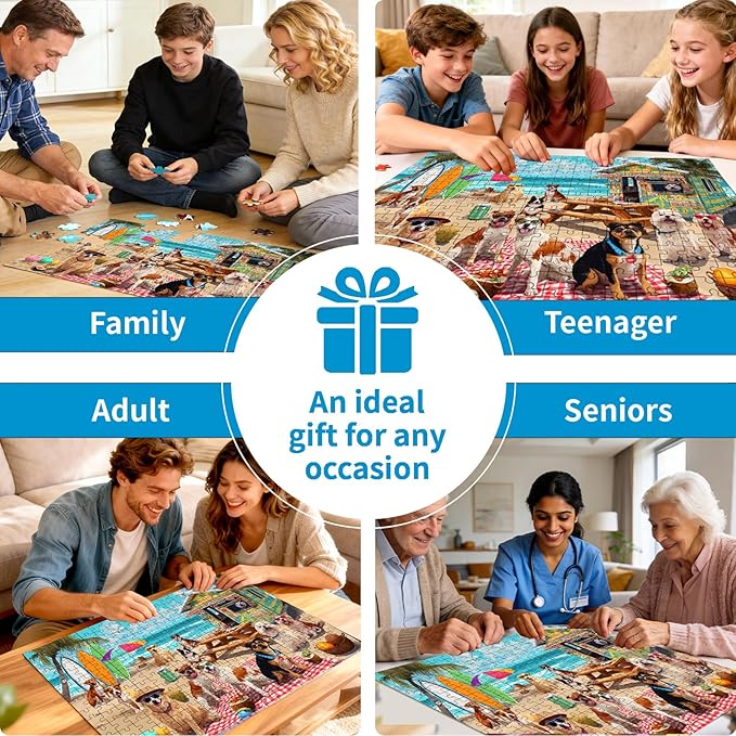 500 Piece Puzzle for Adults – Beach Dog Jigsaw Puzzle 500 Pieces for Adults – Interlock Perfectly Letter on Back No Dust, Home Decor Birthday Party Gift Toy for Men Women Elders Seniors