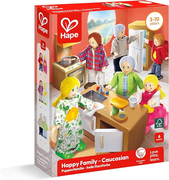 Hape Happy Family Dollhouse Set Award Winning Doll Family Set, Unique Accessory for Kid’s Wooden Dolls House.