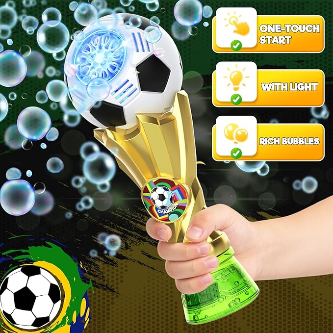 Bubble Wand - Soccer Trophy Bubble Machine with 2 Solution Refill, Automatic Bubble Blower for Kids, Bubbles Maker Blaster Toddler Outdoor Toys, 2026 Merchandise Birthday Gifts for Boys Girls Age 3+