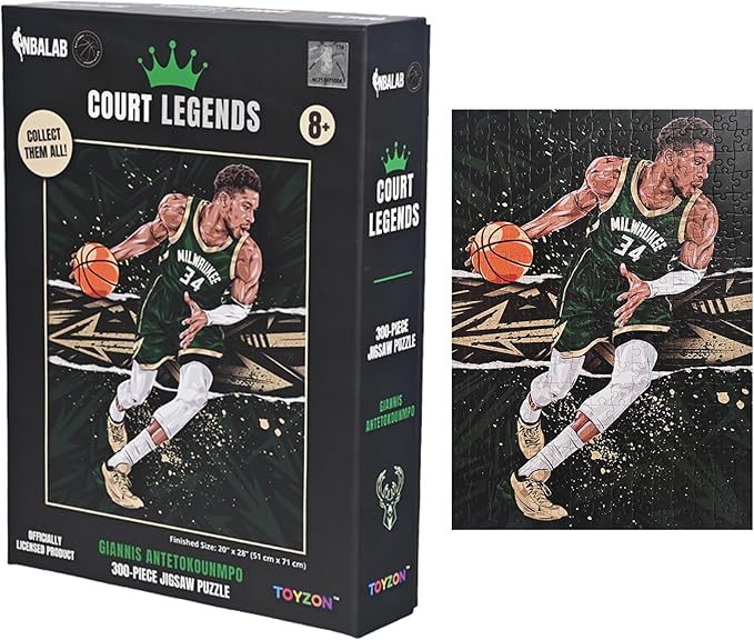 NBA Court Legends 300pc Giannis Antetokounmpo Jigsaw Puzzle for Kids & Adults, Premium Basketball Puzzle Game, Family Activity, Collector Gift for NBA Fans, Game Room or Home Display