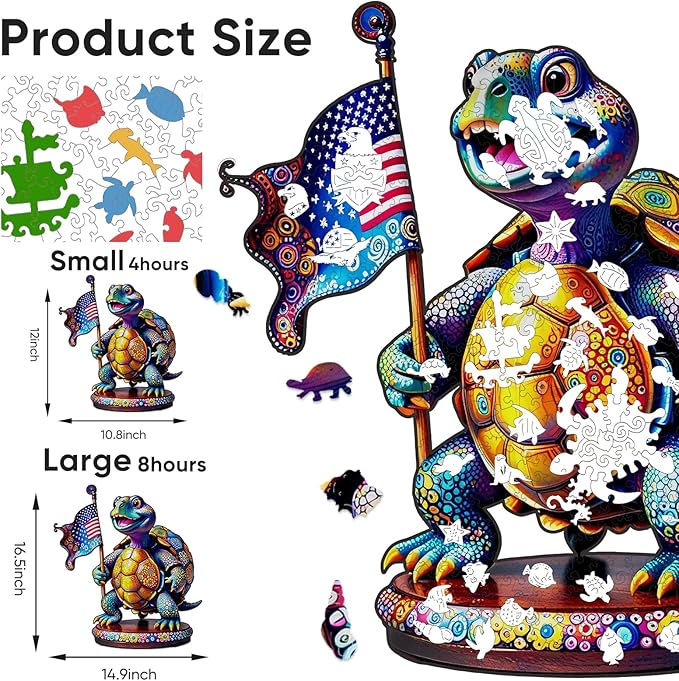 Bovearto Wooden Puzzle for Adults, Flag Turtle Wood Puzzles, Tortoise Puzzle Unique Shaped for Adults Kids Puzzles Family Games for Adults Game Large Size (15.6"*17.3")