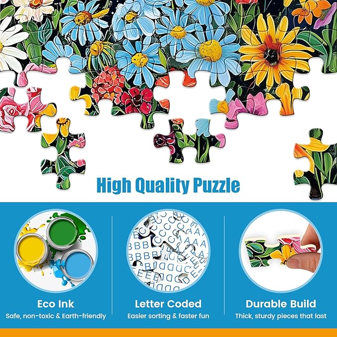 500 Piece Puzzles for Adults, Colorful Flowers Puzzle for Teens Adults Elderly, Butterfly Floral Jigsaw Puzzle 500 Pieces, Recycled Cardboard Challenging Puzzle for Game Nights Home Decor 20.5x15 in