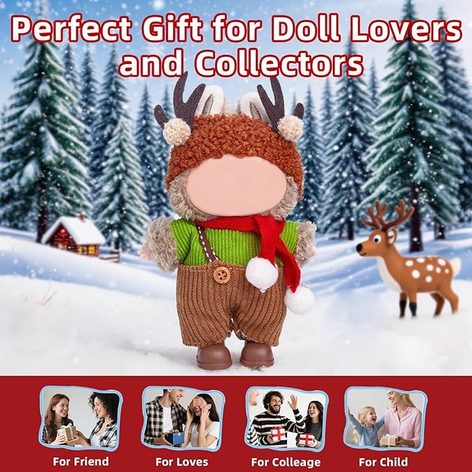 Clothes for Labubu 17cm Doll (NO Doll), 5 Piece Labubu Clothes Set, Cute Labubu Outfits with Accessories, Handmade Crochet La Bubu Doll Dress Up Set（Christmas Reindeer）