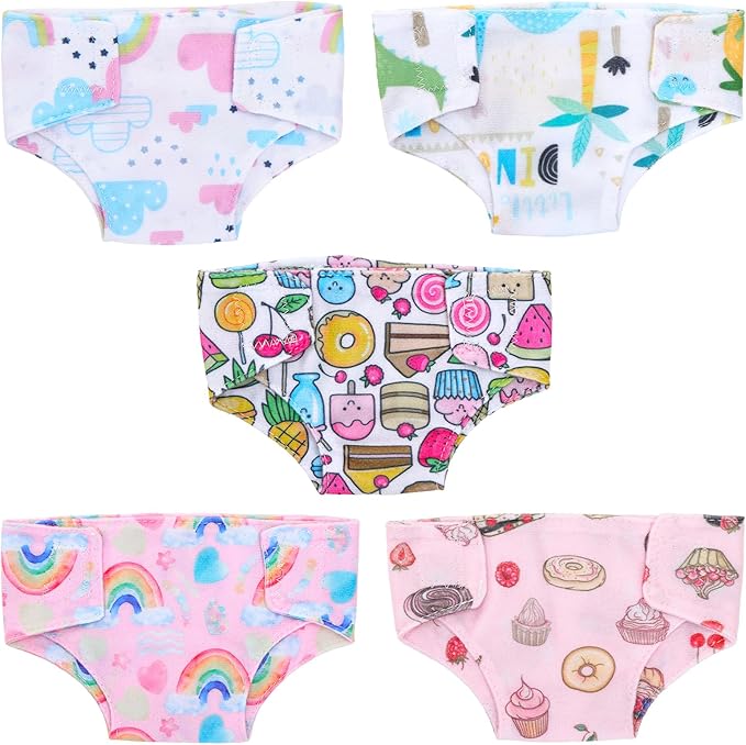 5 PCS Baby Doll Diapers Underwear for 12-15 Inch Reborn Baby Dolls, Multi-colored, Includes 5 Materials, Fits 12-15 Inch Dolls, Practical Gift, Enhances Doll Play