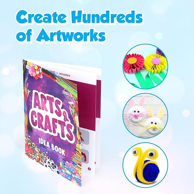 Darice Arts and Crafts Kit - 500+ Piece Kids Craft Supplies & Materials, Art Supplies Box for Girls & Boys Age 4 5 6 7 8 9