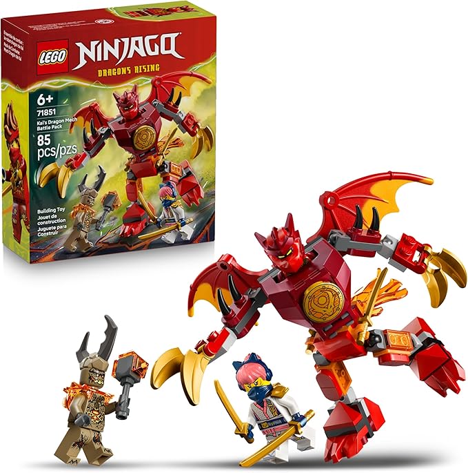LEGO NINJAGO Kai’s Dragon Mech Battle Pack Building Toy for Boys, Girls, & Kids, Ages 6+ - Poseable Dragon Figure & 3 Character Minifigures for Pretend Play - Gift Idea for Birthdays - 71851