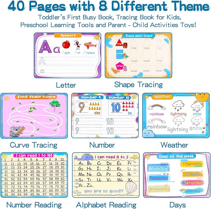 Preschool Learning Activities Educational Workbook, Handwriting Practice Book for Kids, Christmas Birthday Presents for 3 4 5 Year Old Boys Girl Toys for Kids, Montessori Busy Book Tracing Book Toys