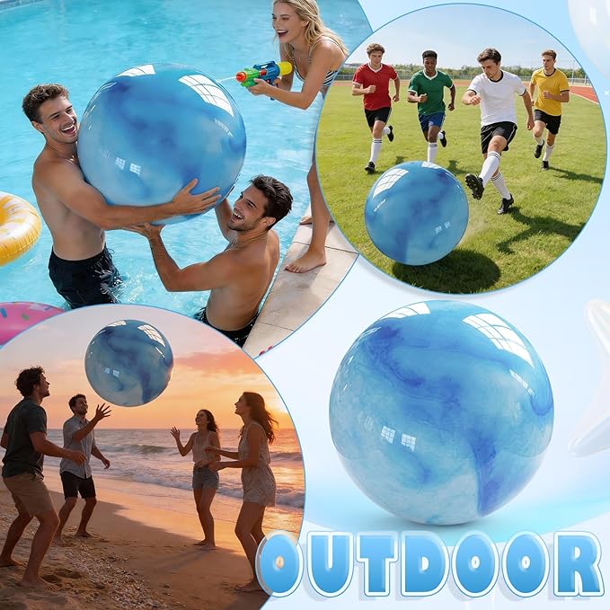 Lewtemi 16 Inch Jumbo Inflatable Playground Ball Marbleized Giant Large Rubber Kickball Four Square Bouncy Balls Giant Beach Dodgeball for Swimming Pool Sports Activities
