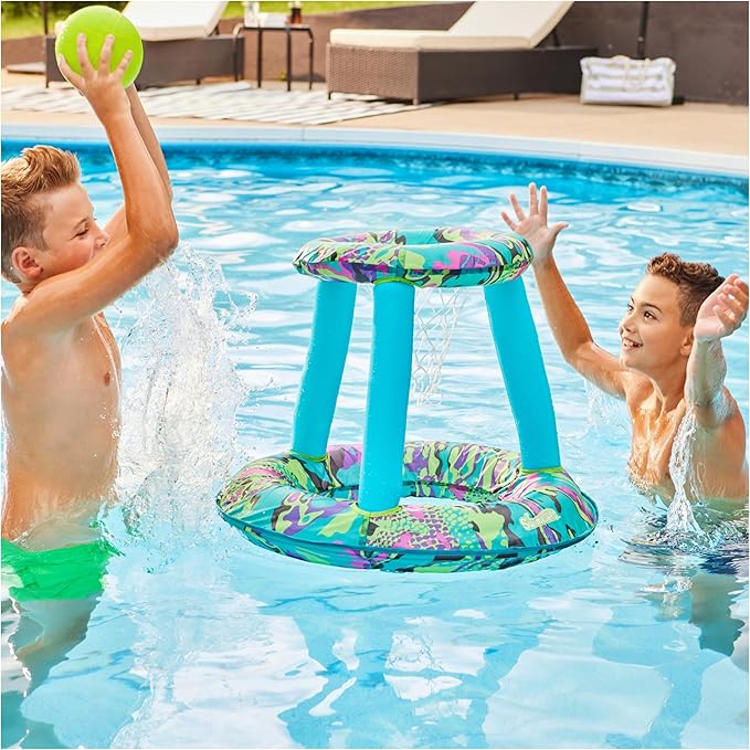 SwimWays Hydro Spring Hoops Inflatable Basketball Hoop, Waterproof Basketball Set with Hoop and Ball, Outdoor Games, Water Toys for Ages 5 and Up