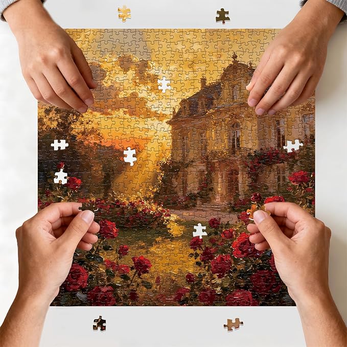 Puzzle for Adults 1024 Pieces, Chateau Rose Sunset Puzzle, Challening Impossible Difficult Hard Fun 1024 Pieces Jigsaw Puzzles for Adults