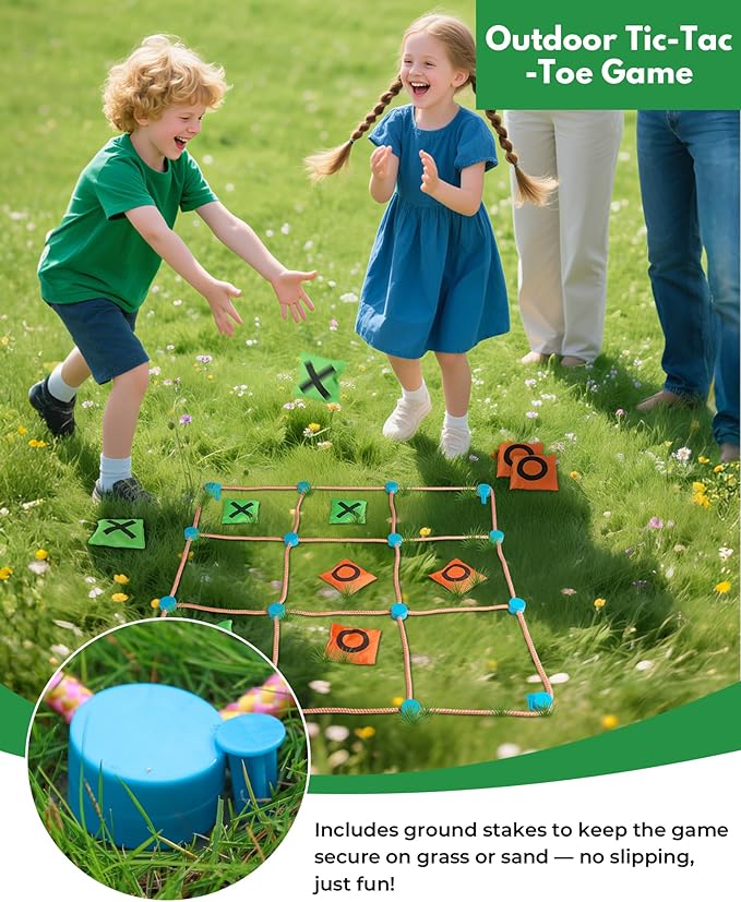 2-in-1 Giant Tic Tac Toe and Can Toss Game - Outdoor Games for Kids & Family, Backyard and Indoor Party Game Set with Bean Bags & Storage Bag