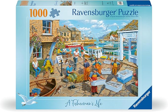 Ravensburger - Fisherman's Life - 1000 Piece Jigsaw Puzzle - Stunning, Vivid Colors - Inspired Fishing Pier Scene - Fish, Water, Boats - Puzzles for Adults