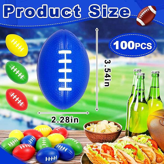 Wettarn 100 Pcs 3.54 Inch Mini Footballs Bulk Foam Small Soft Stress Sport Tiny Balls for Adults Indoor Outdoor Play Rewards Party Favors Gift Decorations (Multicolor)