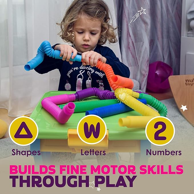 Nutty Toys Pop Tubes - Large 4-Pack Sensory Toys - Creative STEM Learning for Kids & Toddlers - Connect & Pop! Top ADHD Autism Fidget 2026, Best Boy & Girl Easter Basket Essentials & Gift Ideas