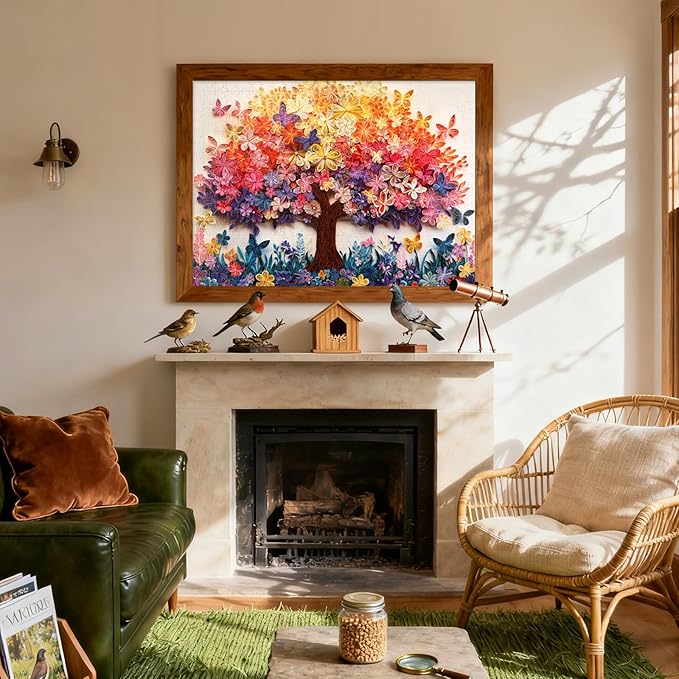 500 Piece Puzzle for Adults - Tree of Life Colorful Butterflies & Flowers Design, Challenging Family Game Night Puzzle, Perfect for Group Gatherings & Stress Relief