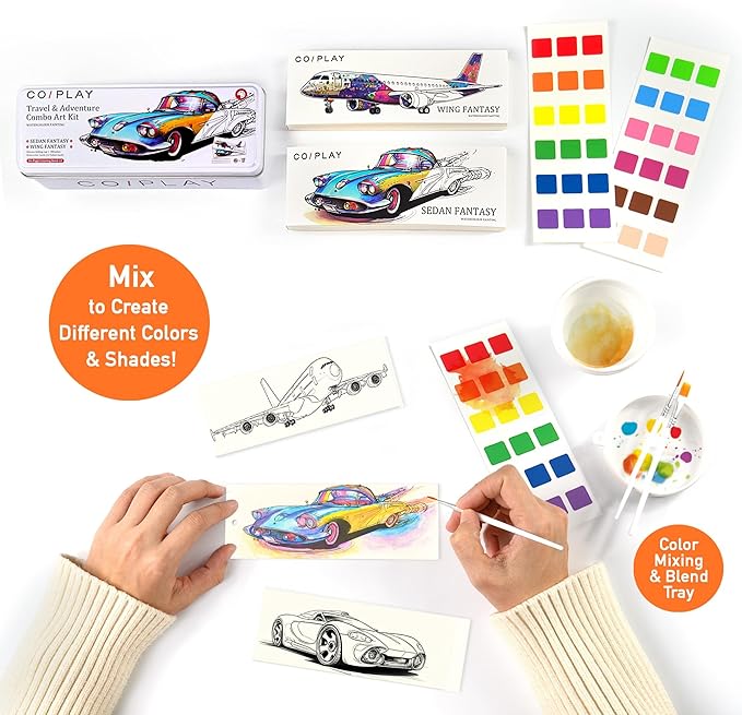 COIPLAY 648 Color Blocks Watercolor Paint Set, 52-Bookmarks, 3 Brushes, Silicone Cup, Travel & Adventure Coloring Books, for All Ages, Travel-Friendly, Easy to Use,All in One Art Supplies Craft kit