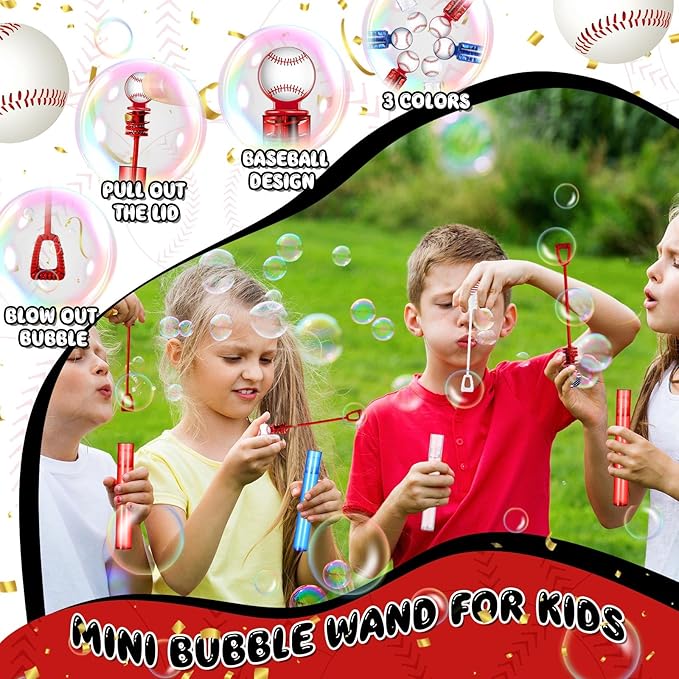 24 Pcs Mini Baseball Bubble Wands Baseball Themed Party Favors Birthday Bubble Wand Bulk for Outdoor Summer Classroom Party Supplies Kids Goodie Bags Filler