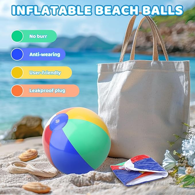 Coopay 30/60/120 Pack Inflatable Beach Balls Classic Rainbow Swimming Pool Ball Birthday Beach Party Decoration Summer Water Games Gifts 8 to 12 Inches from Inflated to Deflated
