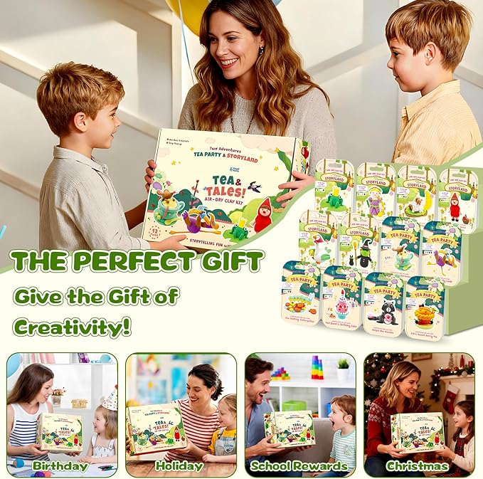 Air Dry Clay Kit for Kids Clay Craft Kits Tale Theme Story Figures 12Box Modeling Clay Set w/Tool&Tutorials,Ultra Soft Non-Sticky Bulk Craft Supplies for Classroom,Birthday,Party,Back to School Gifts
