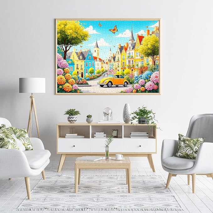 European Town Landscape Jigsaw Puzzles for Adults 1000 Pieces, City Street Scene 1000 Piece Puzzle for Adults, Hard Impossible Difficult Jigsaw Puzzles 1000 Pieces for Home Decor (27.6"x19.7")