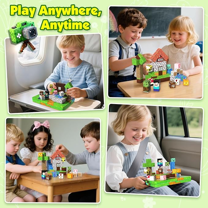 60 PCS Magnetic Blocks with Metal Box, 0.8in Mini Magnetic Building Cubes STEM Educational Toys for Kids Ages 3+ Boys Girls, Travel Airplane Classroom Play, Birthday Easter Toy Gifts
