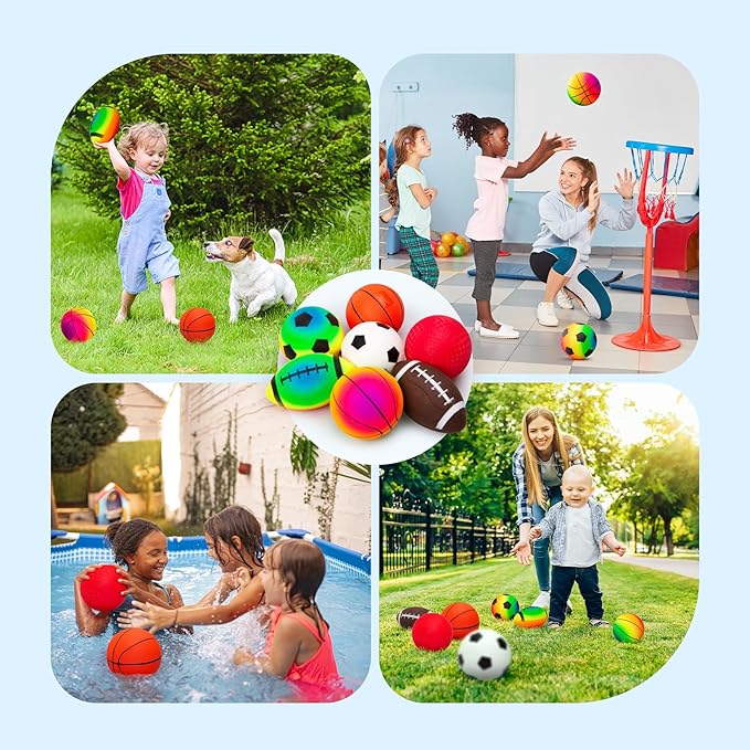 EVERICH TOY Balls for Toddlers 1-3, 7 Pcs 5" Playground Balls for Kids, Soft Rubber Small Sports Ball Set with Football, Basketball, Soccer, Indoor Outdoor Toddler Toys Games Gifts for Boys Girls