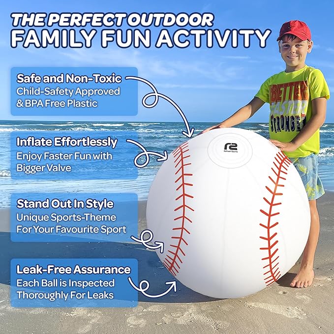 Large Beach Ball - New 8-Panel Design for Enhanced Durability and Ultra Round Shape - Best Big Beach Ball For Kids & Adults - 3X Thickness Material to Withstand Rough Play - Top Pool Party Hit of 2025