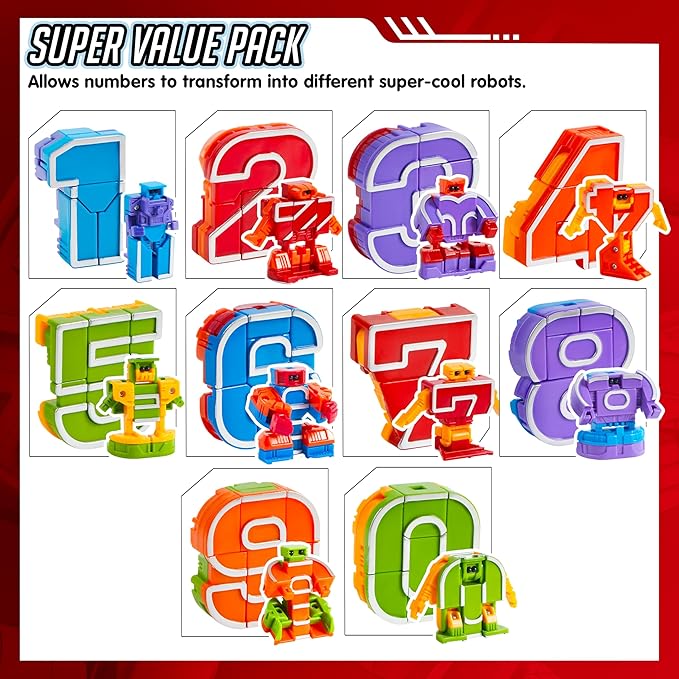 JOYIN 10 Pcs Number Robots Educational Toys, Number Robots, Action Figure Learning Toys, Birthday Gifts for Kids Boys Girls 3 4 5 6 Years Old