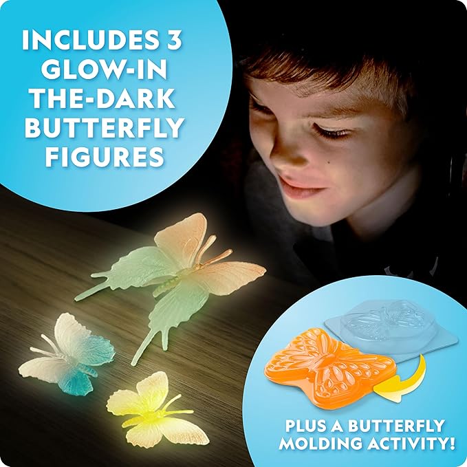 National Geographic Ultimate Butterfly Growing Kit – Butterfly Habitat Kit with Voucher to Redeem 5 Caterpillars (S&H Not Included), Glow-in-The-Dark Figures, Hands-On Activity, Easter Gifts for Kids