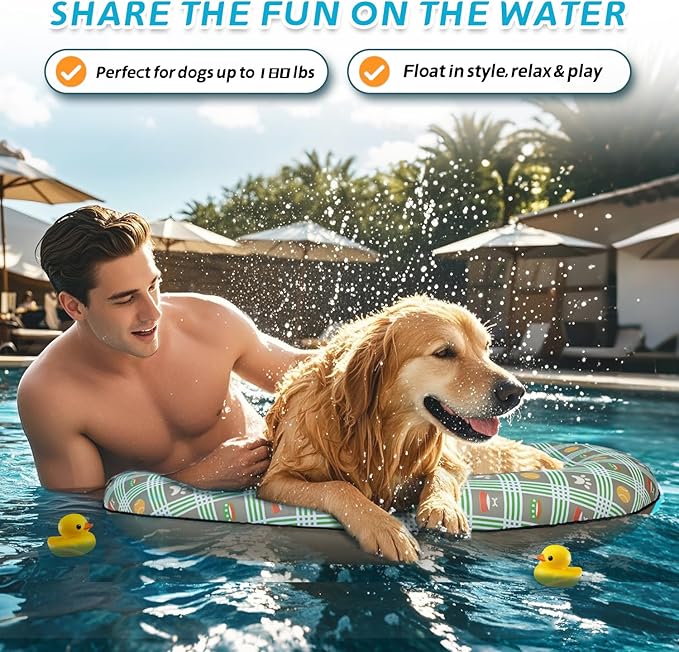 Inflatable Dog Float for Large Dogs, Up to 180 Lbs, Foldable & Puncture-Resistant Doggy Float for Pool, Portable Dog Float Bed Pet Swimming Accessory, Pet-Friendly Outdoor Fun, Brown