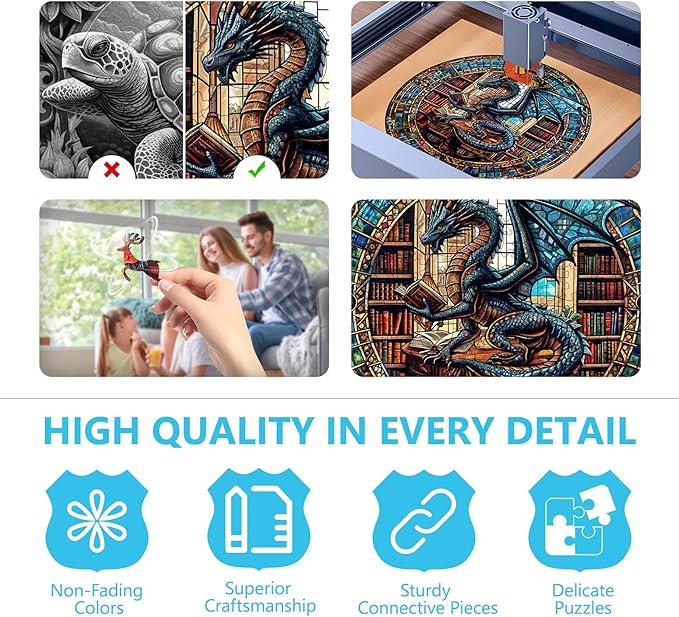 Wooden Puzzles for Adults - The Dragon's Library Wooden Puzzle, Unique Shape Wood Jigsaw Puzzle for Adults, Wood Puzzles Adult, Dragon Gifts for Family, Wall Art Home Decor (505pcs 17.3 * 17.3in XL)