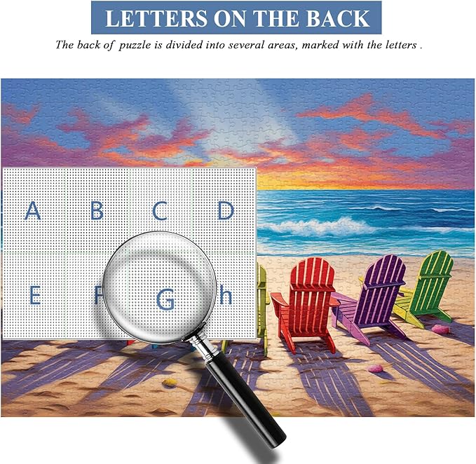 Beach Puzzles for Adults 1000 Pieces and up, PICKFORU Colorful Puzzle Collection Lounge Chair Beach Scene, Summer Puzzle as Home Decor