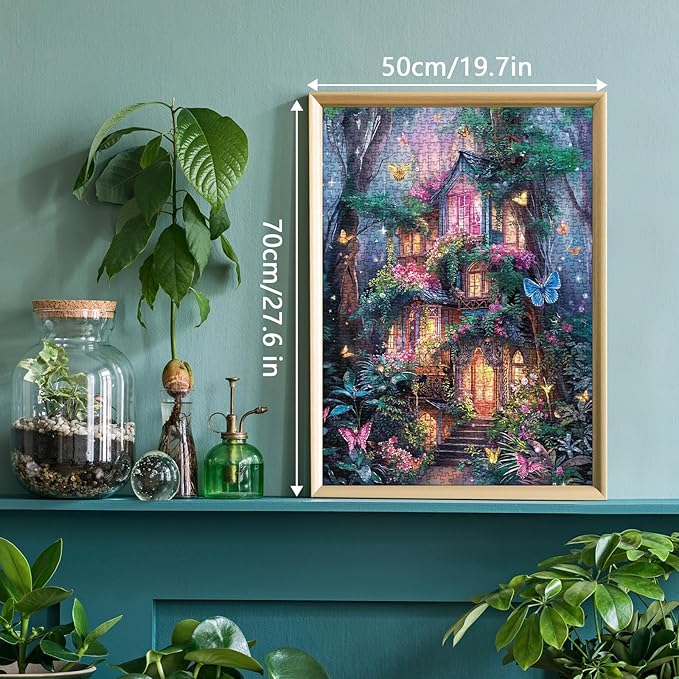 Magical Treehouse Forest Puzzles for Adults 1000 Pieces, Fantasy Plant Flower Jigsaw Puzzle Nature, Butterfly Tree Castle Puzzle