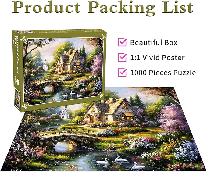 Beautiful Cottage Jigsaw Puzzles 1000 Pieces for Adults Quaint Church 1000 Piece Jigsaw Puzzles for Adults