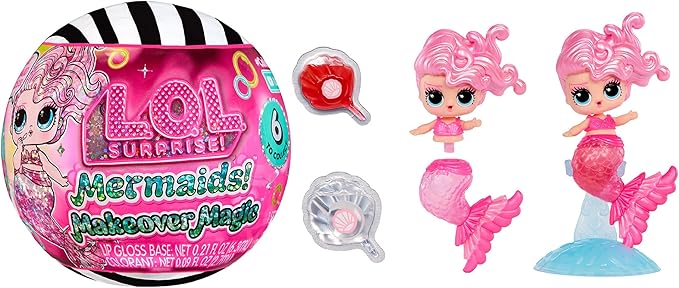 LOL Surprise Mermaids Makeover Magic Tots with DIY Wearable Lip Gloss Makeup for You and Your Doll, Fun Water Play, Gift for Kids Ages 4+