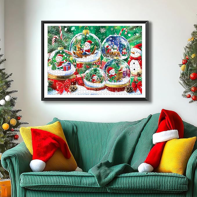 Christmas Glass Crystal Ball 500 Piece Puzzles for Adults, Christmas Jigsaw Puzzles, for Gifts Birthday Holiday Party Games Family, 23x15 Inch Dust Free