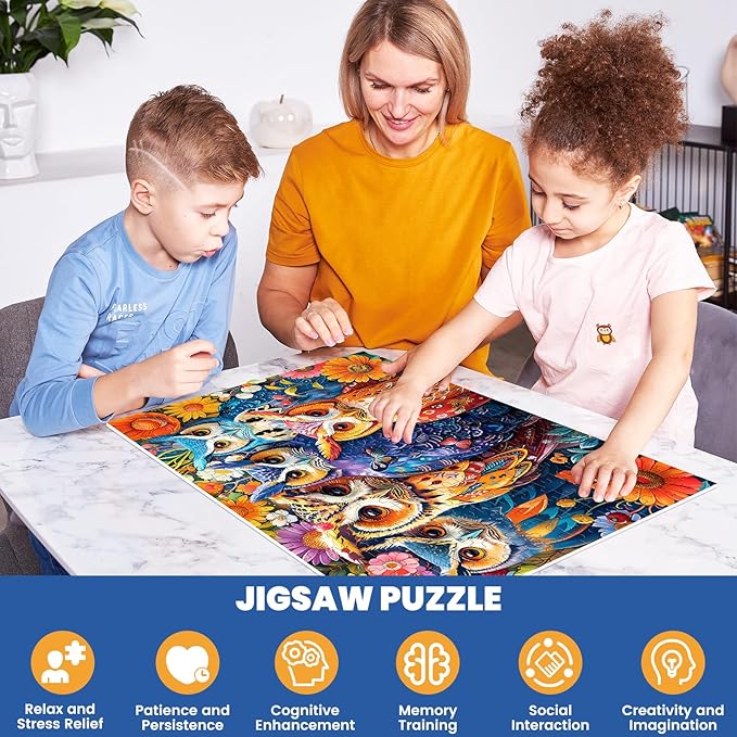 300 Pieces Puzzle for Adults | Colorful Owls Large Piece Puzzle | Recycled Cardboard Jigsaw Puzzles 300 Pieces | Challenging Game Home Decor Birthday Party Gift Toy for Adults Kids Seniors 20.5*15 in