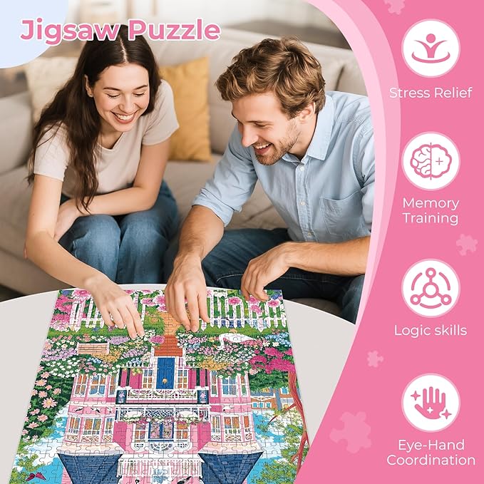 Puzzles for Adults 500 Pieces,Beautiful Manor Puzzle for Adults 500 Pieces,Spring Garden House Jigsaw Puzzles for Seniors, Perfect for Game Nights Giving Puzzles,20.5x15 in
