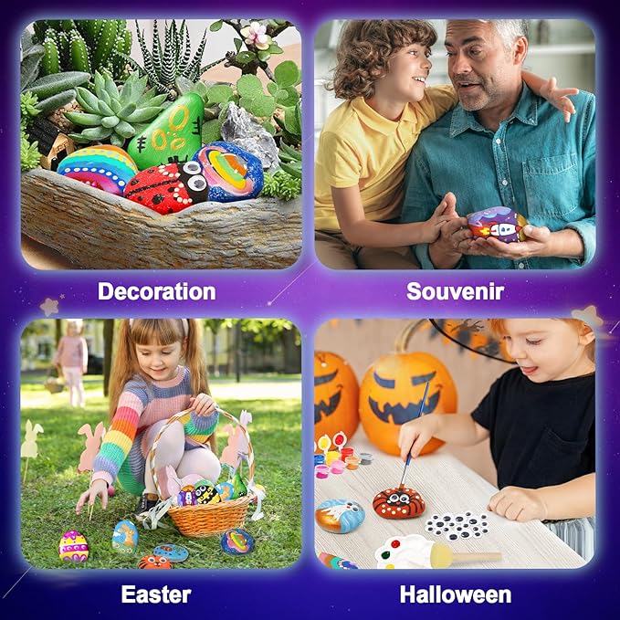 Rock Painting Kit for Kids - Glow in The Dark, Arts and Crafts Gift for Boys Girls Ages 4-12, Craft Kits Art Supplies for Kids Activities, Creative Art Toys Age 4, 5, 6, 7, 8, 9, 10, 11, 12